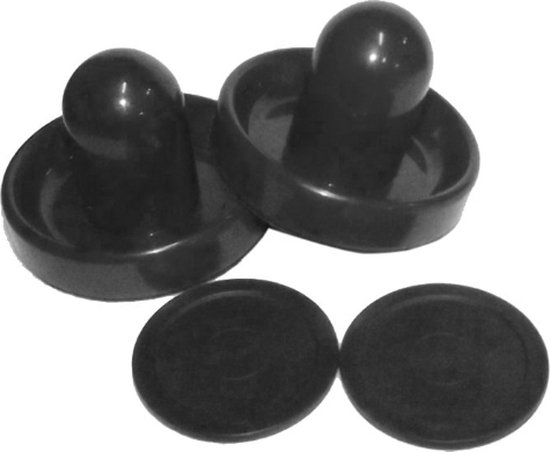 Foto: Toptable voordeelset airhockey black 2 pushers 96mm 2 pucks 63mm