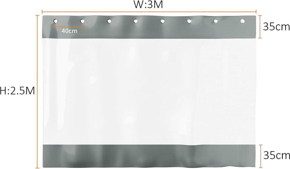 Transparant Waterdicht PVC Gordijn 0,6 Mm - Zwaar Vinyl Met Oogjes Voor Buiten Zijpaneel Voor Tuin Veranda Garage Pergola En Terras 35x25m Grijsclear