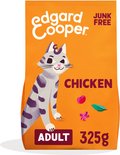 Zak Edgard & Cooper kattenvoer met kip, met tekening van een kat, "ADULT", "325g", "JUNK FREE" en "FRESH MEAT".