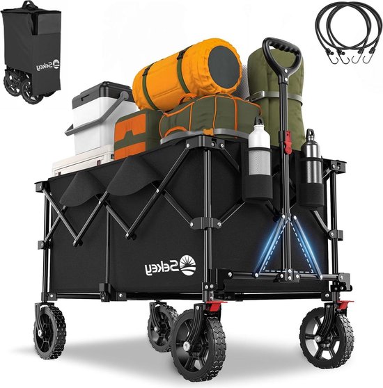 Sekey XXL Opvouwbare Bolderwagen Met Rem 160L 150KG Draagvermogen Geschikt Voor Ruw Terrein Handkar Strand Kamperen Winkelen Winnaar 3011 Zwart 662729018