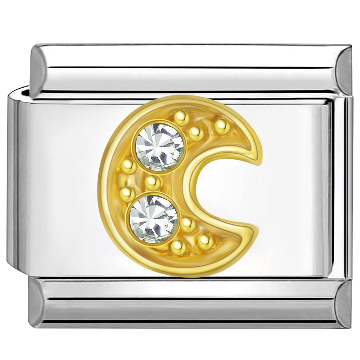 Quiges - Schakel - Bedel - 9mm - charms - Goud - Zirkonia - alfabet - letter C - Geschikt voor - armband - Schakelarmband - italy bedels armband