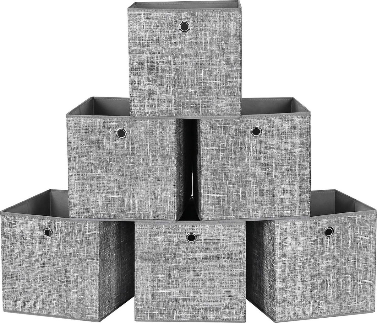 Opbergmand Set van 6 - Opvouwbaar - Vliesstof - Grijs gemêleerd - 30x30x30 cm Opbergbox - Opbergdoos