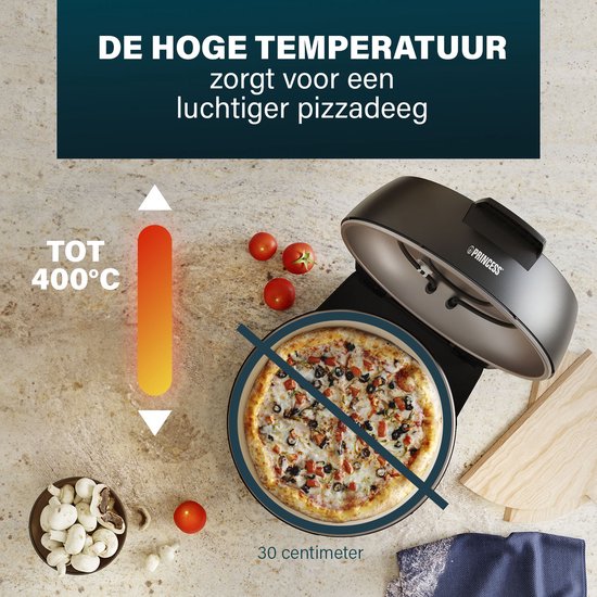 Princess 115005 Pizzaoven - Pizzamaker en oven - Regelbare thermostaat en timer - 1200W - Keramische pizzasteen - 410 graden - diameter 30cm - Zwart — afbeelding 4