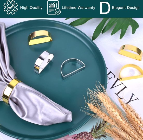 Ronds De Serviette, 12 Pièces Ronds De Serviette En Métal Doré, Décoration De Table