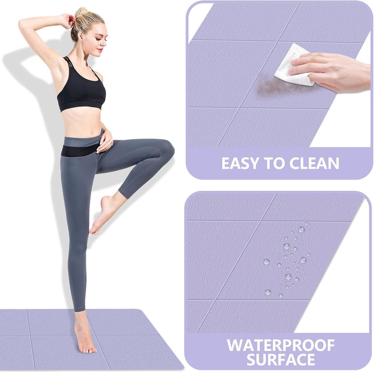 Tapis De Yoga Pliable - 173 X 61 X 6 Mm - Tapis De Sport - Pour Fitness, Pilates, Sport - Antidérapant - Voyage - Gris