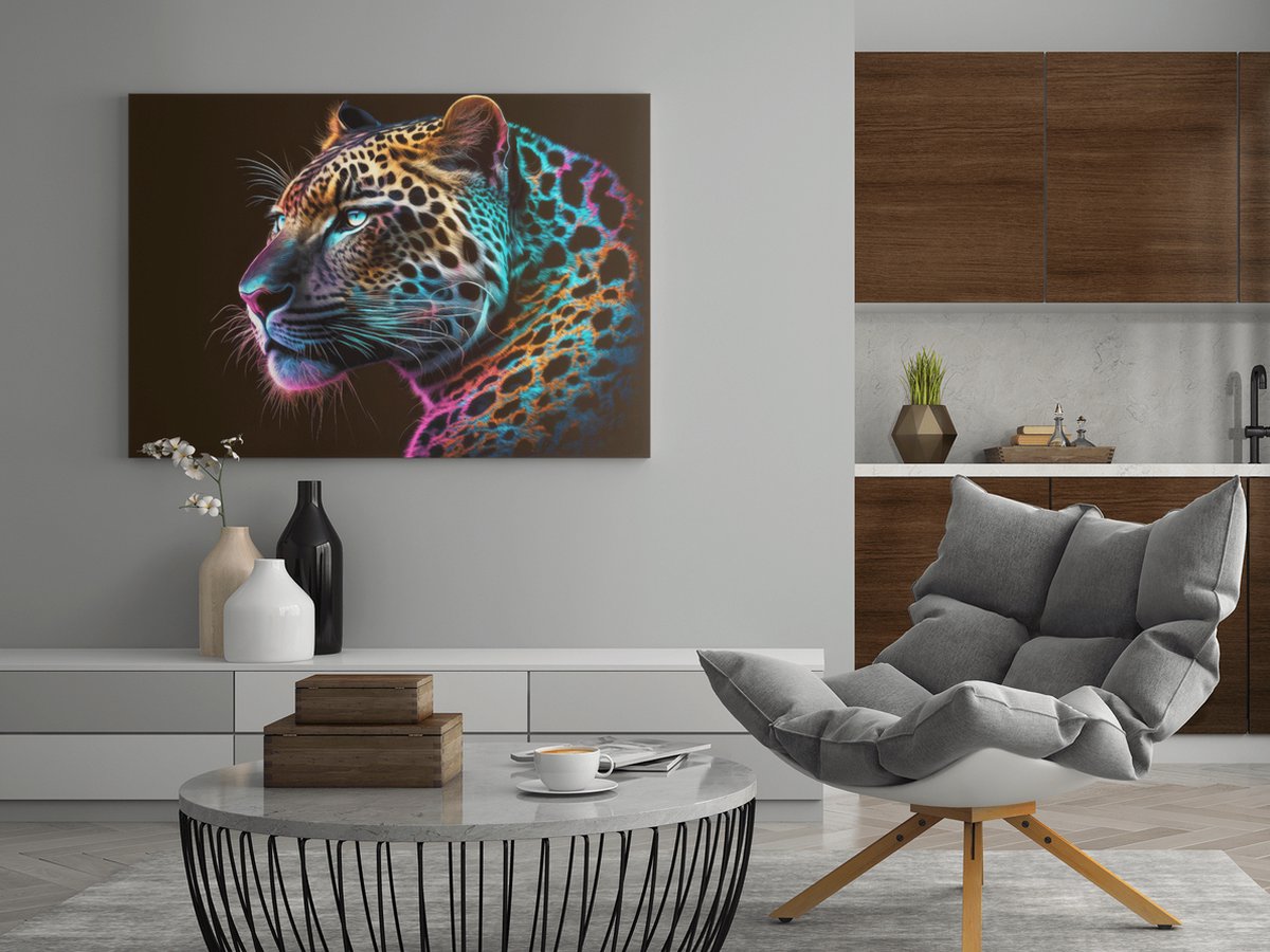 Trendex Global Canvas Schilderij - Wilde Dier - Kleurrijke Luipaard - 120x80x2 cm