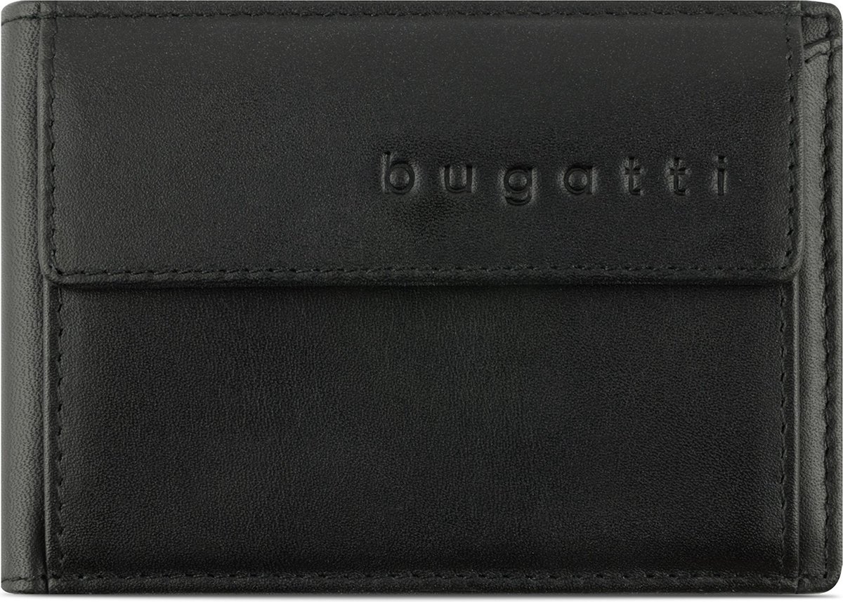 Bugatti Super Slim Portemonnee RFID-bescherming Leer 10 cm - Jongens - Horizontaal - schwarz