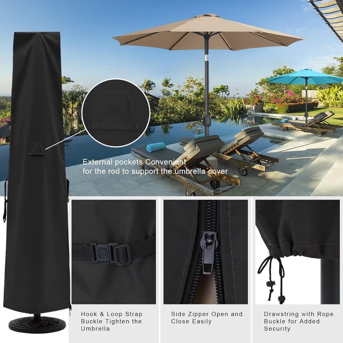 Bol.com Patio Parapluhoes voor 6.5FT tot 14FT - Zwart - Duurzaam Waterdicht Materiaal aanbieding
