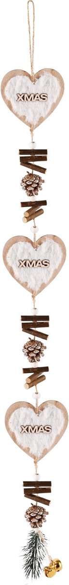 Dekoratief | Hanger slinger m/harten/dennenappels, nat., hout 9x1x83cm | A245356