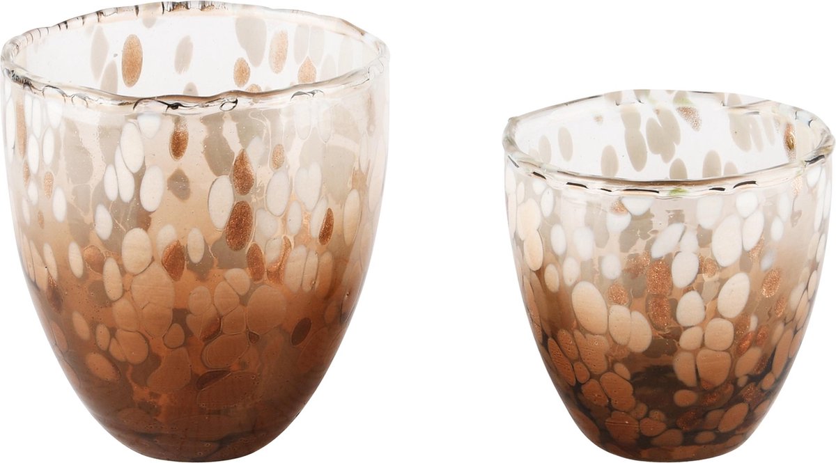 dekoratief Set 2 theelichthouders 'Blurred Bronze', glas, 10x10x11cm | A248018 bruin
