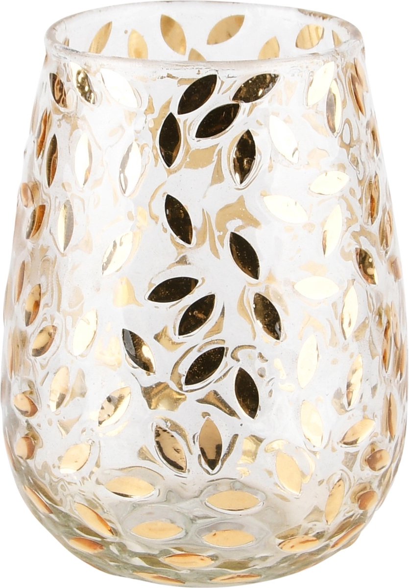 dekoratief Theelichthouder 'Golden Leaf', glas, 9x9x12cm | A248441 goed