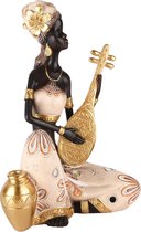 Dekoratief | Afrikaanse dame zittend m/mandoline, resina, 18x13x26cm | A245936