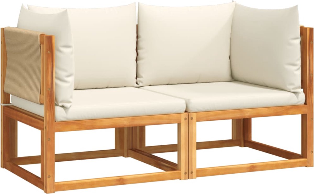 vidaXL - Tuinbanken - Hoekbanken - met - Kussens - 2 - st - acaciahout - & - Touw