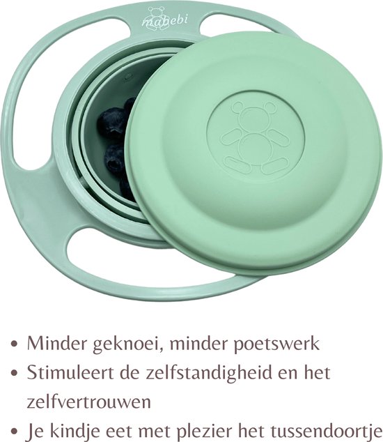 Mabebi - 360° Oefenkom - Snackkom met deksel voor baby en kind - Baby eetkom - Snoepkom met handvaten - Babycadeau - Kraamcadeau - Groen Premium van Mabebi — afbeelding 2