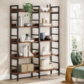 TRIBESIGNS Boekenkast - Boekenrek - Industrieel - 5 Lagen - Hout/Metaal -120 x 30 x 180cm - Rustiek Bruin/Zwart
