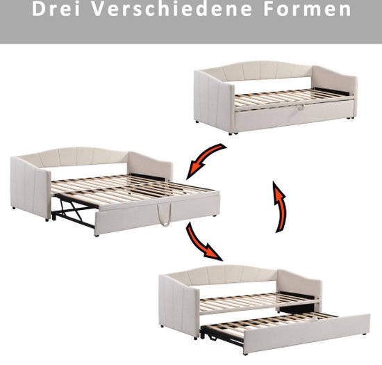 KEFSR Gestoffeerd bed, uitschuifbaar bedframe, slaapbank 90/180 x 200