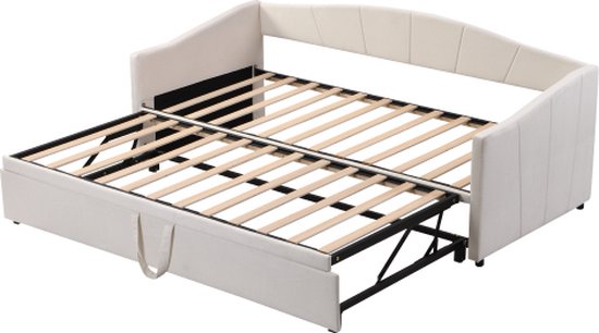 Gestoffeerde onderschuifbed 90/180x200cm slaapbank in fluwelen stof met lattenbodem - Grijs