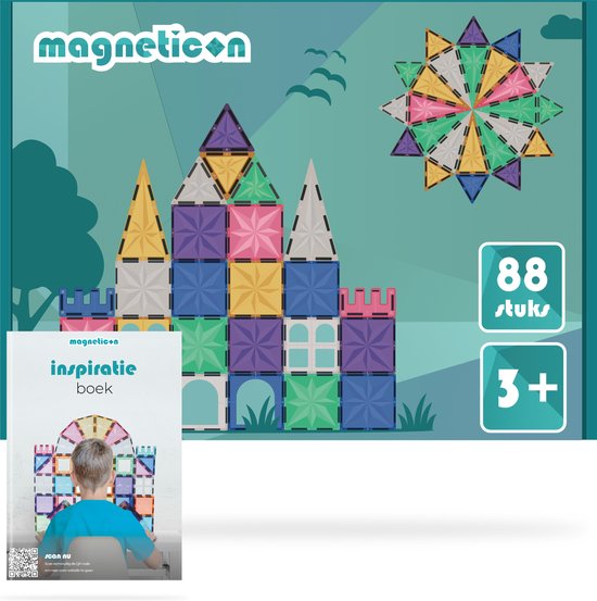 Magneticon Pastel 88 stuks - Magnetisch speelgoed - Magnetische tegels - Montessori speelgoed - Magnetische Bouwstenen - STEM speelgoed - Magnetic tiles - Speelgoed 3+ jaar - Cadeau kind