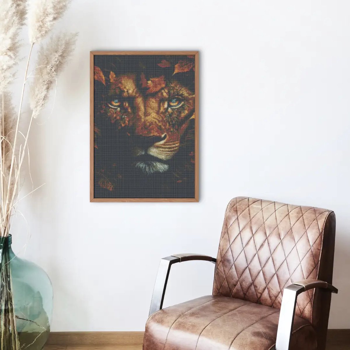 F4B Diamond Painting Leeuwen Portret met Bloemen – 40x50 cm – Vierkante Steentjes — afbeelding 3