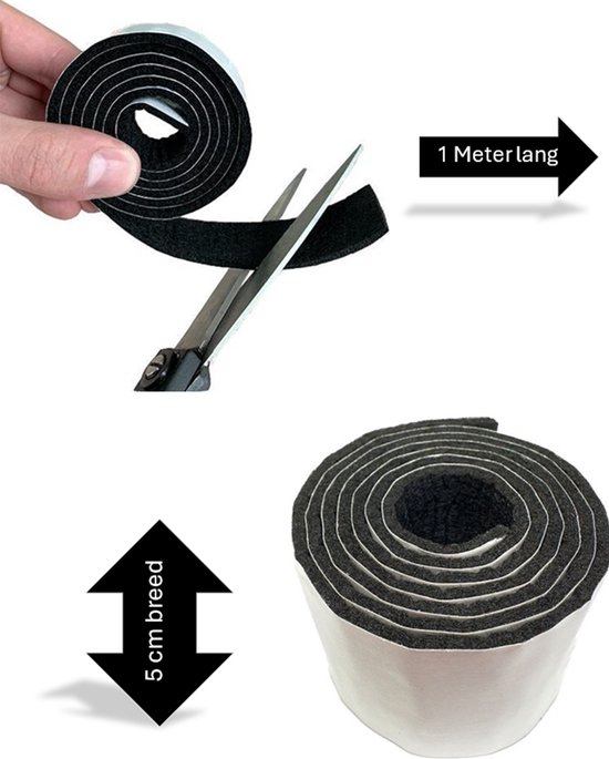 Instructies voor het aanbrengen van zwart vilt. Knip 1 meter lang, 5 cm breed.