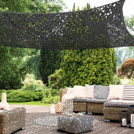 Foto: Professioneel camouflagedoek 3x3x3m zwart schaduwdoek bevestigingsmateriaal luifel hoogwaardige kwaliteit tuin schaduwzeil driehoek camouflage