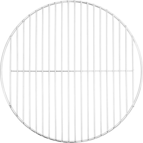 Een rond zilverkleurig metalen barbecuerooster.