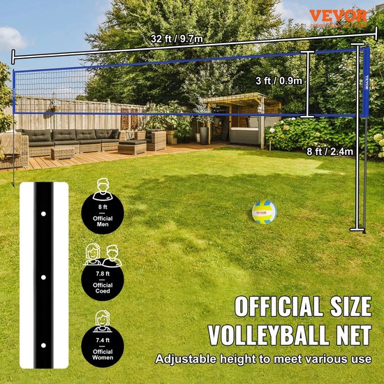 SIVENKE Volleyball Net Foldable Net for Volleyball Official Standard Size Indoor Outdoor Garden Beach Volleyball Sports Net with Carry Bag 9.5mx1m
