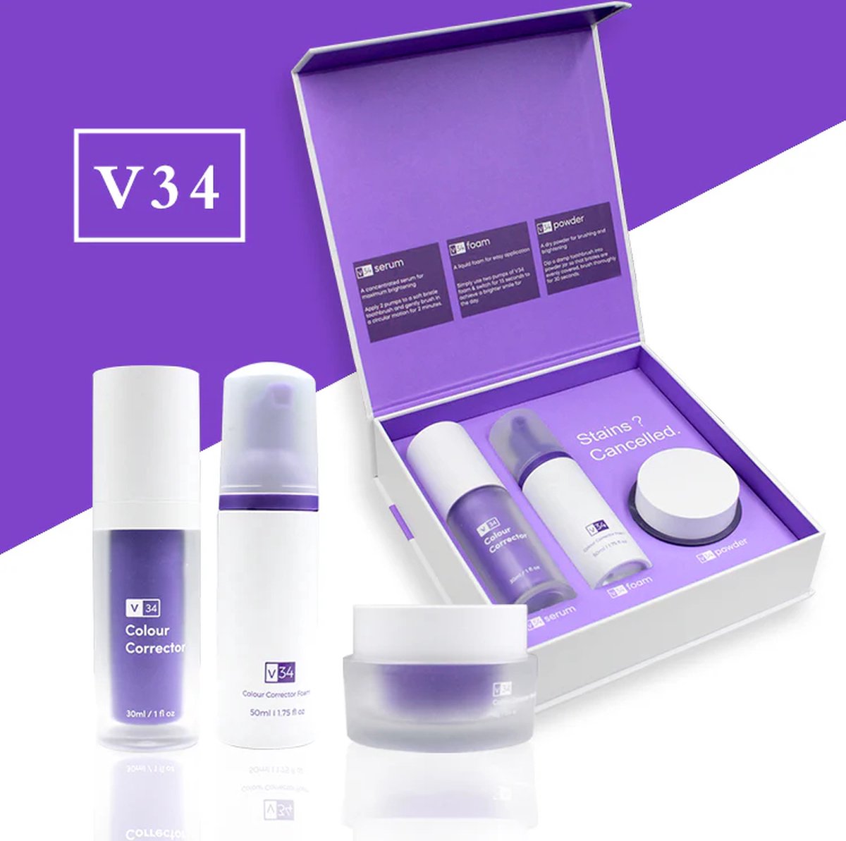 Goedkoopste M&S Tandenbleekset - V34 Witte Tanden Serum - Bewezen Effectieve Ingredienten- Tandenbleken - Zonder Peroxide - V34 Colour Corrector Serum - V34 Tandpasta- Paarse Tandpasta- Teeth Whitening Kit- Tanden Bleken- Witte Tanden