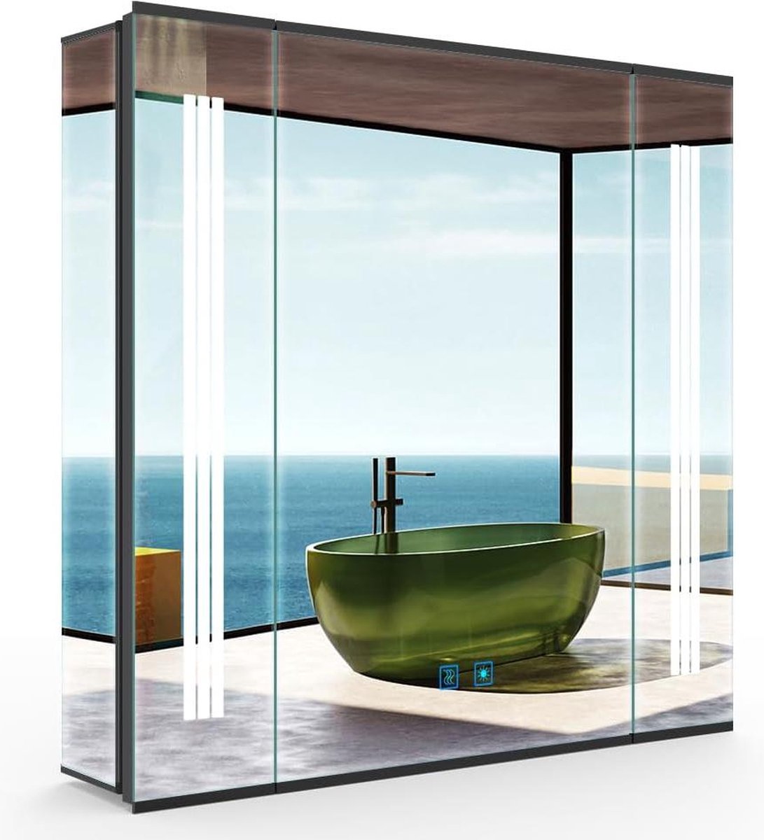 LED badkamer spiegelkast met verlichting en stopcontact - Demister - Touch-Switch - Dimmer - Wandgemonteerde opbergkast - 65x60 cm