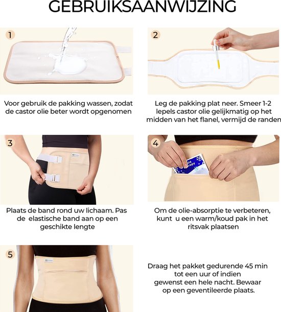 NovaBeau Castor Olie Pack voor Buik en Taille – Castor Olie Wrap van Organisch Katoen Voor Lever Detox en Reiniging – Castor Oil – Ricinusolie – Hulp bij Constipatie – Herbruikbaar – Huidskleur – Bodyolie