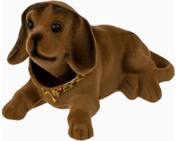 Een vrolijk lief knikkend hondje met een bewegende kop. Leuk om op de achterbank in de auto te zetten! Deze hond is voor decoratie en niet om mee te spelen. Natuurlijk is de hond ook leuk om cadeau te geven aan iemand.