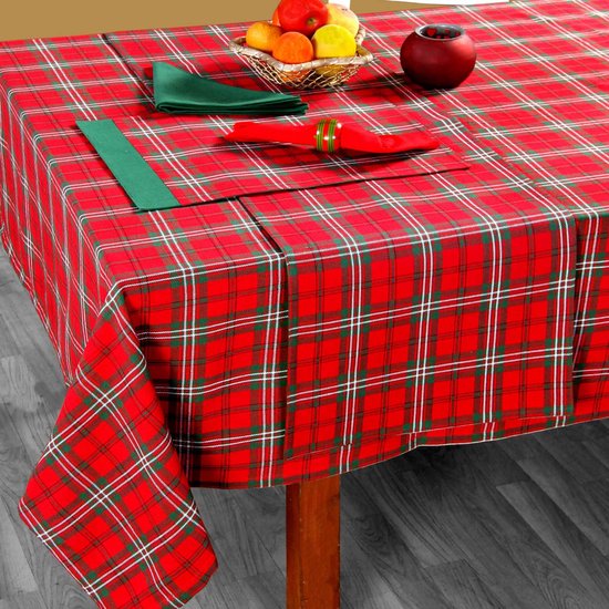 Foto: Homescapes prince edward 100 katoenen tafelkleed 138 x 178 cm rood geruit