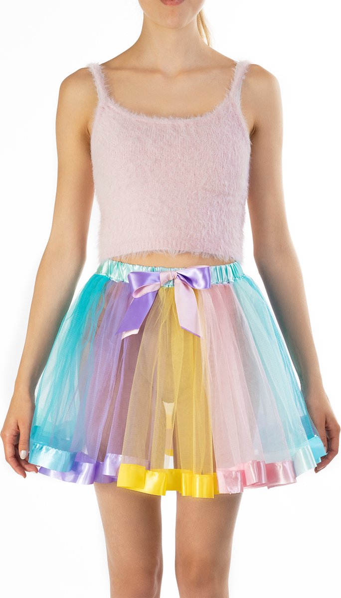 KIMU® Tutu Pastel Regenboog Petticoat - Maat 68 74 80 86 92 98 - Tule Rokje Baby Peuter Rok Doorschijnend - Meisje Unicorn Pakje Eenhoorn Carnaval Festival