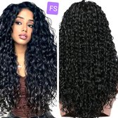 Frazimashop | Front Lace Pruik 13x4 – Zwart #1 – 55 cm / 26 inch-Langkrullend haar – Hittebestendig synthetisch haar – Voor dames – Natuurlijke look & perfecte pasvorm