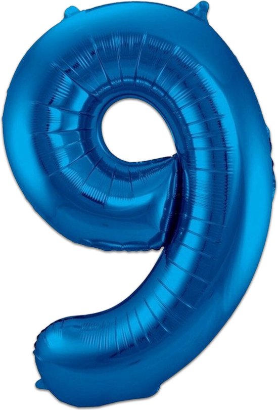 Ballon 9 ans Blauw 86cm feuille Ballons numéros décor de fête avec de la paille