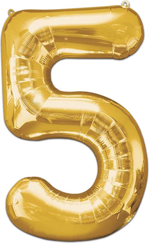 Gouden ballon in de vorm van het cijfer 5.