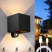 Luminize Oplaadbare buitenlamp met bewegingssensor en dag nacht sensor - aluminium - draadloze wandlamp usb oplaadbaar - zwart