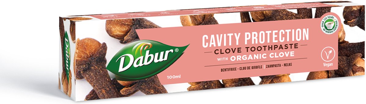 Dabur Organische Kruidnagel Tandpasta 100 ml - Organische Antibacterieel Versterkt Tandvlees & Vermindert Gevoeligheid Anti-tandplak Verfrist de Adem