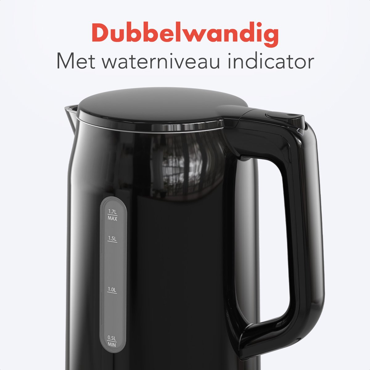 KitchenBrothers Waterkoker - Elektrisch - 1,7 Liter - PFAS- & BPA-vrij - Met Kalkfilter - Dubbelwandig - Cool-touch - Zwart – foto 6