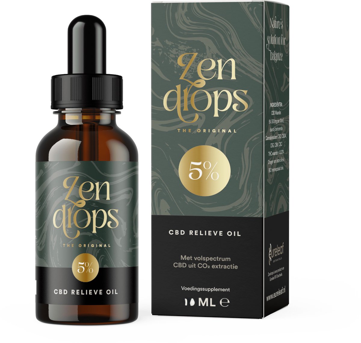 Goedkoopste Eureleaf Zendrops CBD olie 5 - 30ml natuurlijke hennepolie, vol spectrum CBD, Europees natuurproduct, Vegan olie, Cannabidiol