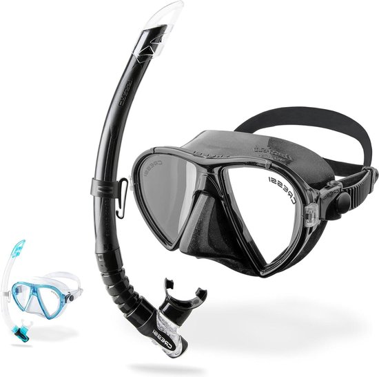 Set tuba adultes Ocean Vip - Masque de plongée et tuba - Cressi noir - set combo snorkeling masque sirène