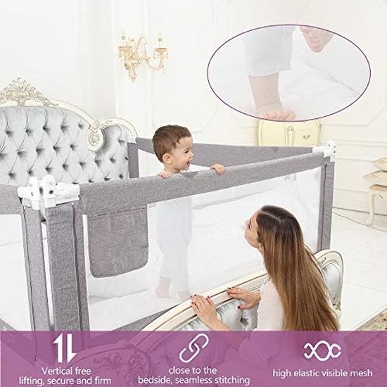 Foto: Kids bed rails verticale lifting bed guard veiligheidsbescherming anti val bed vangrail voor peuter baby en kinderen grijs 190cm 