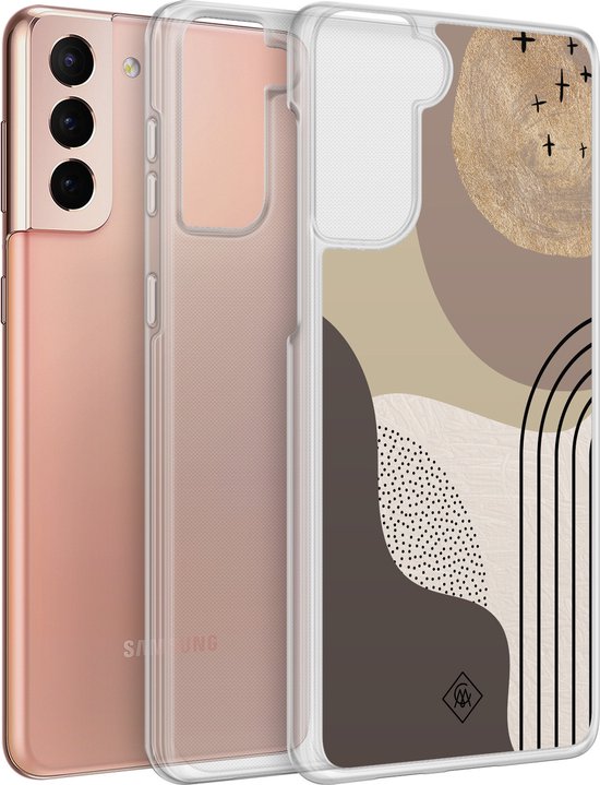 Coque Casimoda® - Convient pour Samsung Galaxy S21 Plus - Amande abstraite - Coque 2 en 1 - Antichoc - Motif géométrique - Bords relevés - Marron/beige, Transparent