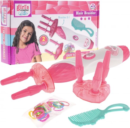 Playos® - Haarvlechter - 2 in 1 - Roze - Inclusief Kam en Elastiekjes - vanaf 5 jaar - Vlechter - Hair Braider - Vlecht Hulpstuk - Vlechter - Speelgoed - Haar Vlechter Machine