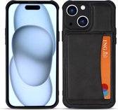 Armordrop Étui avec porte-cartes adapté pour iPhone 15 PLUS - Étui arrière avec portefeuille - Espace pour 3 cartes - Zwart
