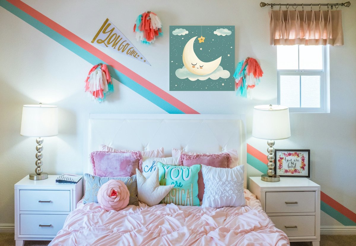 Wanddecoratie met maan | Kinderkamer decoratie op Forex 75x75cm - Kinderkamer accessoires