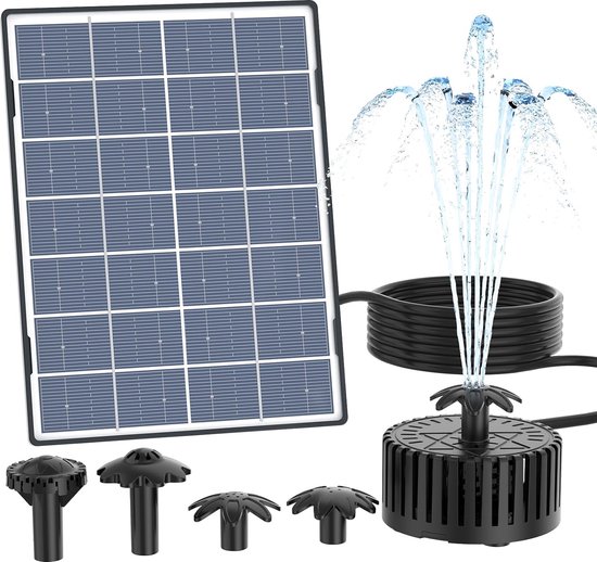 Fontein op zonne-energie 4 sproeieffecten 45 W vijverpomp drijvende fonteinpomp tuin vijver vogelbad