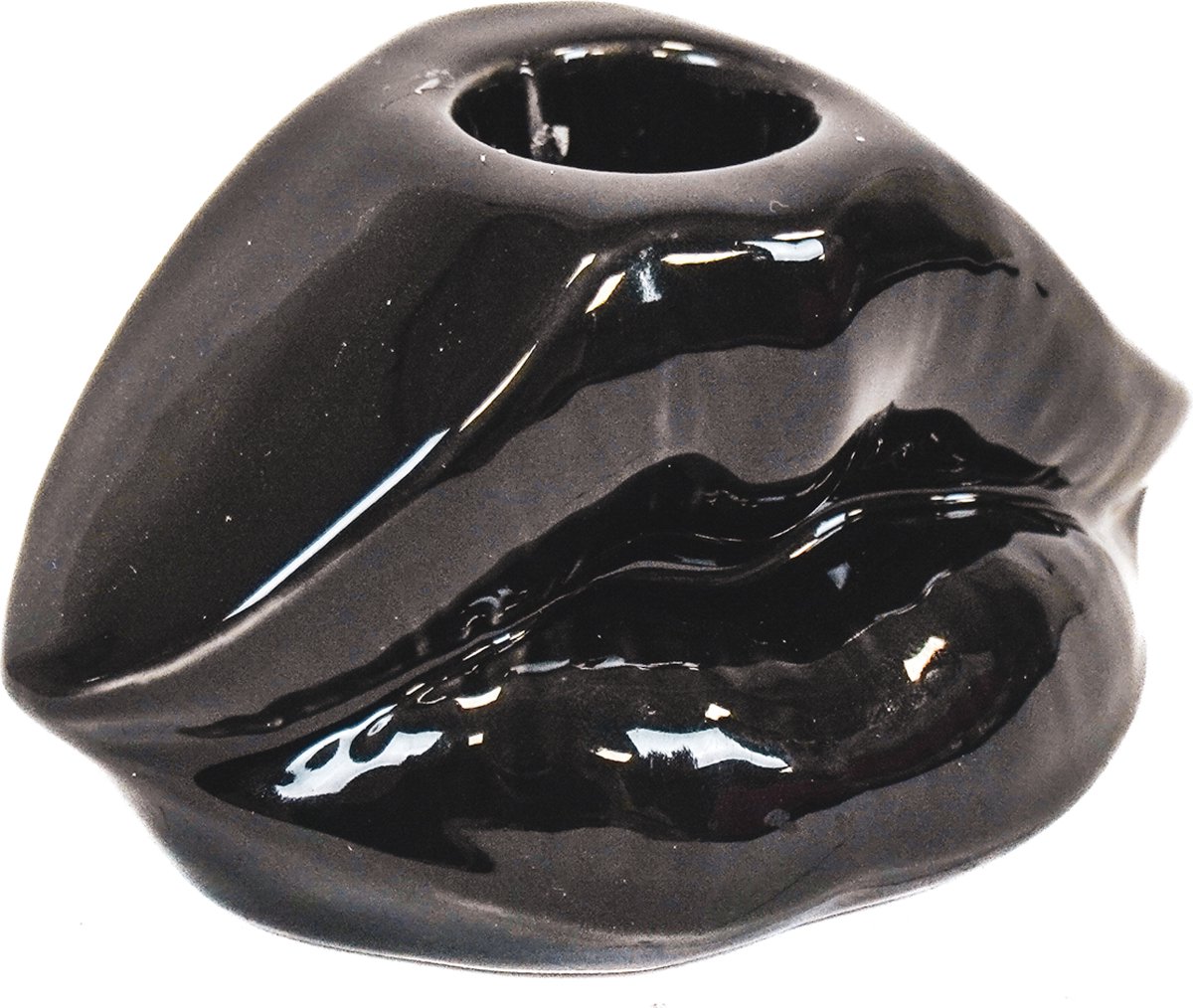 Housevitamin Lips Don't Lie Kandelaar - Dopamine Decor - Eyecatcher - Zwart - 10,5x6,5x5,5cm