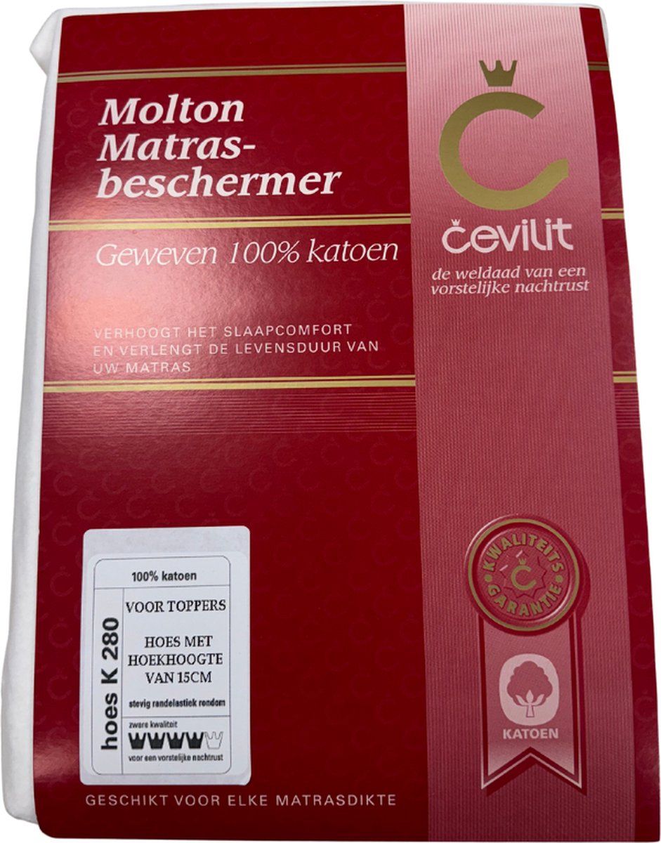 Cevilit – Molton matrasbeschermer voor toppers –Zwaar & Stretch– 160x220 - 100% Katoen - Het vocht opnemend vermogen verbetert het slaapcomfort en verlengt de levensduur van het matras – Goede pasvorm met een elastiek in de rand - K280 (hoes)