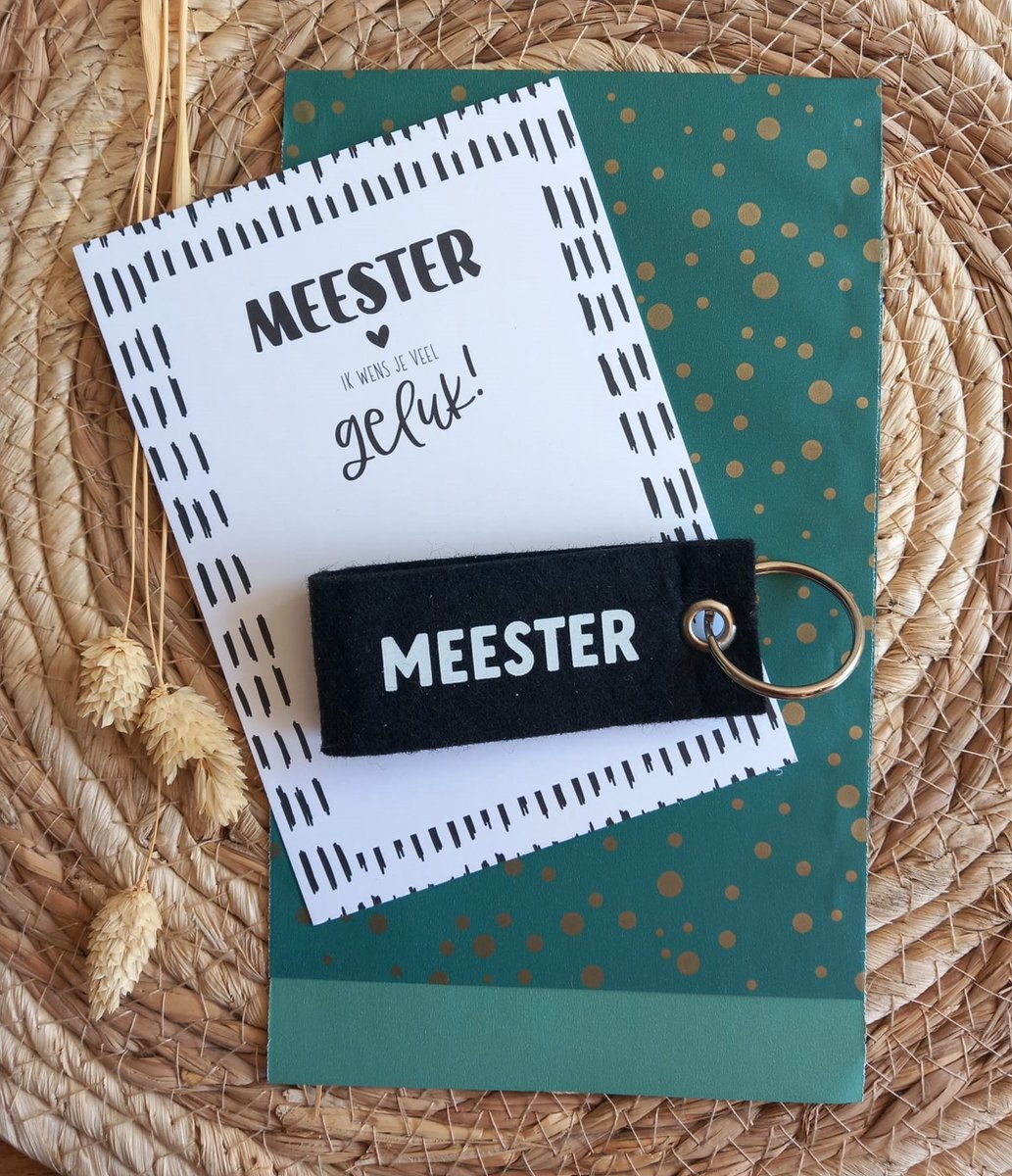 Cadeautje voor de meester- Kaart met sleutelhanger en cadeauzakje- Einde schooljaar